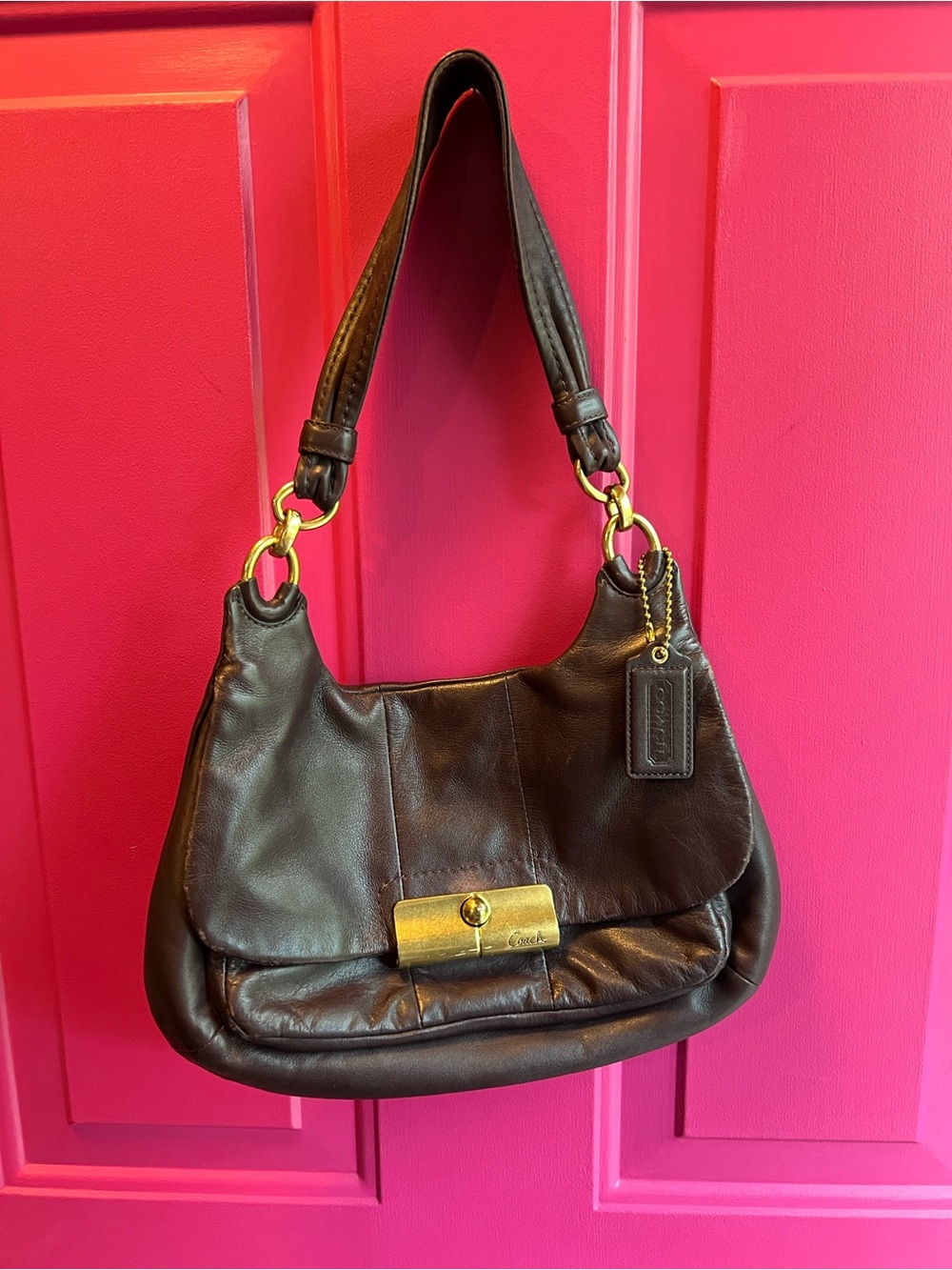 Coach Kristin Leather Flap Shoulder Bag in Deep Plum / Chocolate Burgundy - Picture 2 of 16